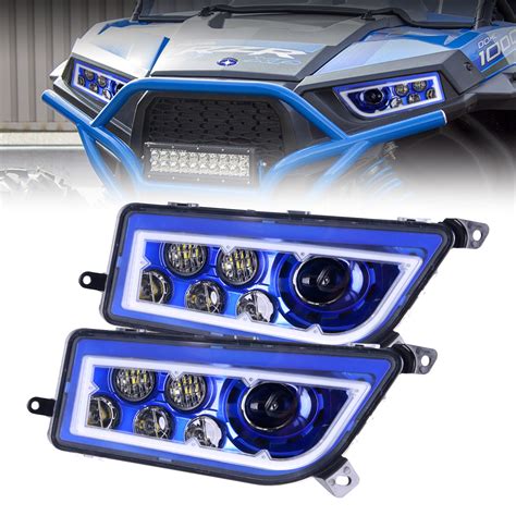 Pair Blue Halo LED Headlight For 2014-2017 Polaris General RZR 1000 900 ...