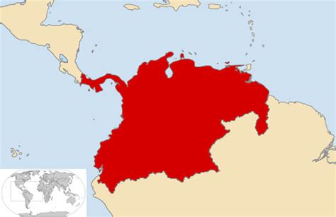 Mapa de la Gran Colombia, formada por Colombia, Ecuador, Panamá y Venezuela entre 1821 y ...