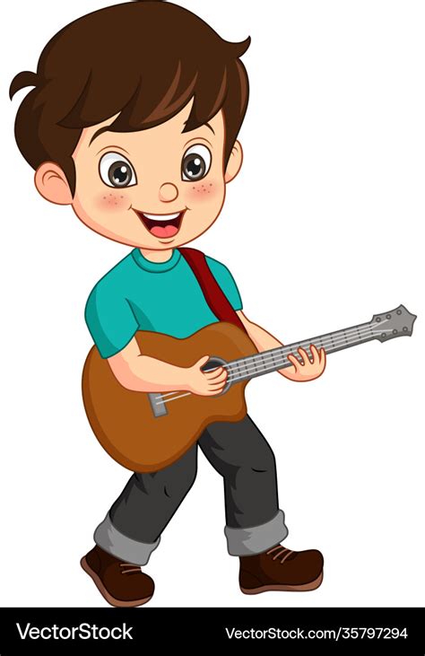 Cute little boy playing guitar Royalty Free Vector Image