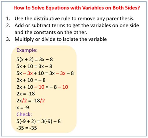 Solving Equations with variables on both sides (solutions, examples ...