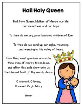 Hail Holy Queen Prayer Lesson, Prayer poster and cards by KinderBeez