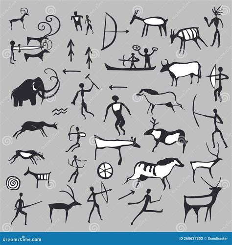 Drawings From Caves, Ancient Arts And Symbols Cartoon Vector ...