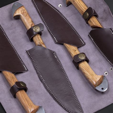 CUSTOM HANDMADE DAMASCUS 4 PCS KITCHEN CHEF SET WITH LEATHER ROL KIT ...