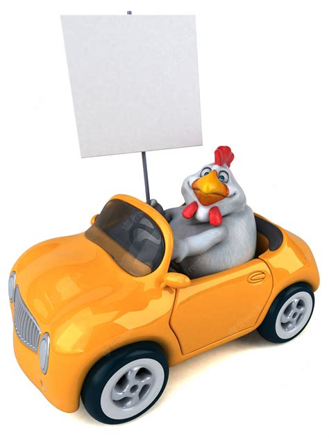 Premium Photo | Funny 3d chicken illustration driving a car and holding ...