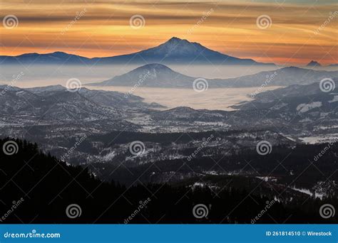 Aerial View of Mount Shasta at Sunrise Stock Photo - Image of peak ...