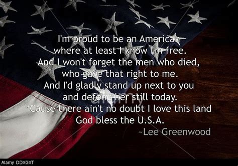 Stock Photo - Proud to be an American - lyrics from Lee Greenwood song over an American flag ...