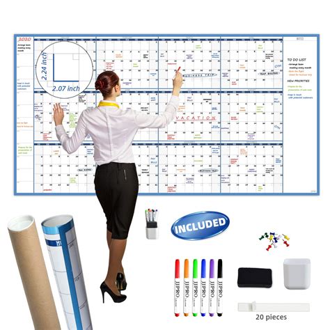 Buy Large Dry Erase Wall Calendar - 38" x 72" - Undated Blank 2020-2021 Reusable Yearly Calendar ...