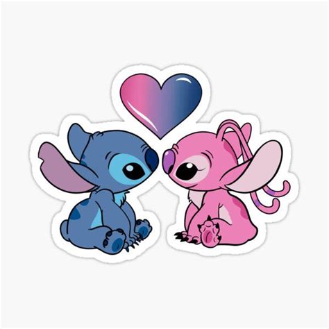 two stickers depicting stitch and stitch with hearts