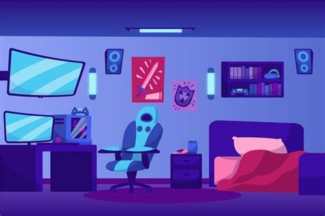 Free Vector | Cartoon gamer room illustration | Cartoon games, Cartoon, Gamer room