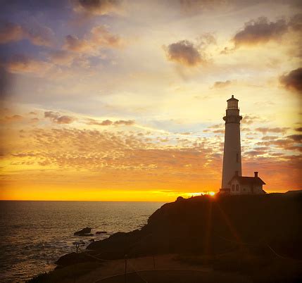 Pigeon Point Lighthouse At Sunset Stock Photo - Download Image Now - iStock