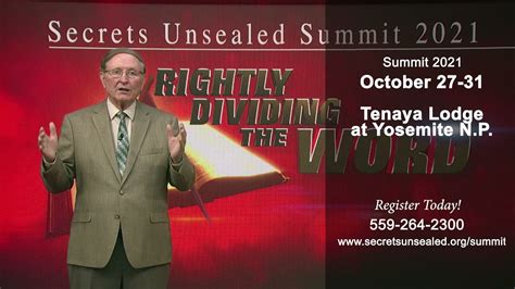 Secrets Unsealed Summit Oct. 27-31, 2021 Announcement by Pastor Stephen ...