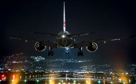 HD wallpaper: night, lights, airport, the plane, Airbus, landing ...