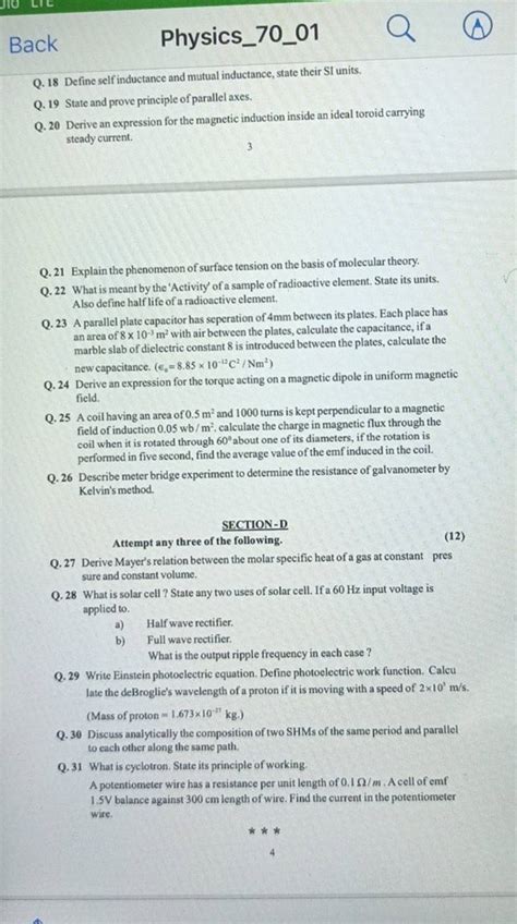 Q. 18 Define self inductance and mutual inductance, state their SI units...