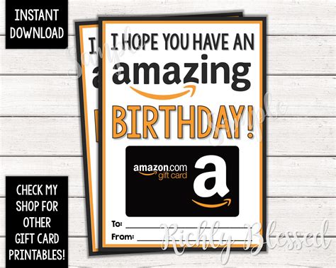 INSTANT DOWNLOAD Amazon Gift Card Birthday Card Holder Gift | Etsy