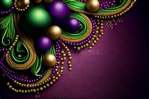 Beads in Mardi Gras Colors Decoration. Illustration Generative AI Stock ...