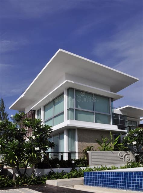 Modern Home with Large Bay Windows Stock Image - Image of estate ...