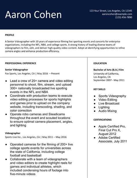 Videographer Resume Examples and Templates for 2024 - ResumeBuilder.com