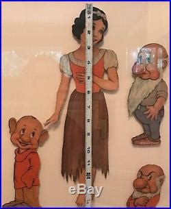 1938 Walt Disney Snow White & 7 Dwarfs Paper Cut Out Dolls Preserved In Frame