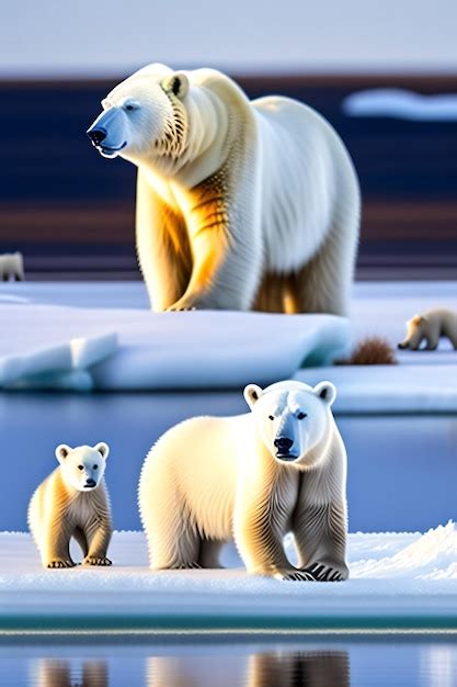 Premium Photo | Polar bear mother with cubs