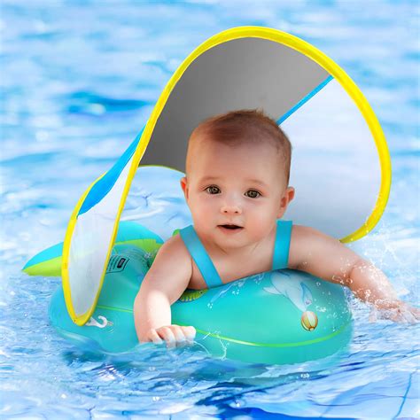 Buy No Flip Over Baby Pool Float with Canopy UPF50+ Sun Protection, Inflatable Baby Float with ...