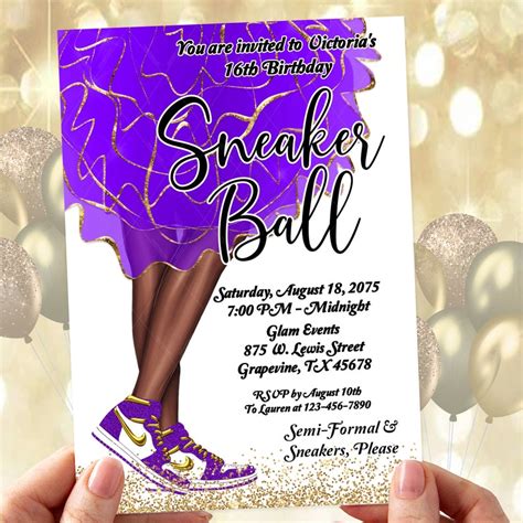 Purple Gold Sneaker Ball Invitations Sneaker Ball Invitation - Etsy