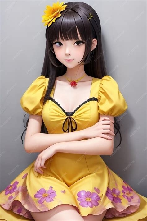 Premium AI Image | Anime girl in a yellow dress with a flower