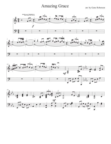 Amazing Grace Piano Solo with Bagpipe Intro by Traditional - Bagpipe - Digital Sheet Music ...