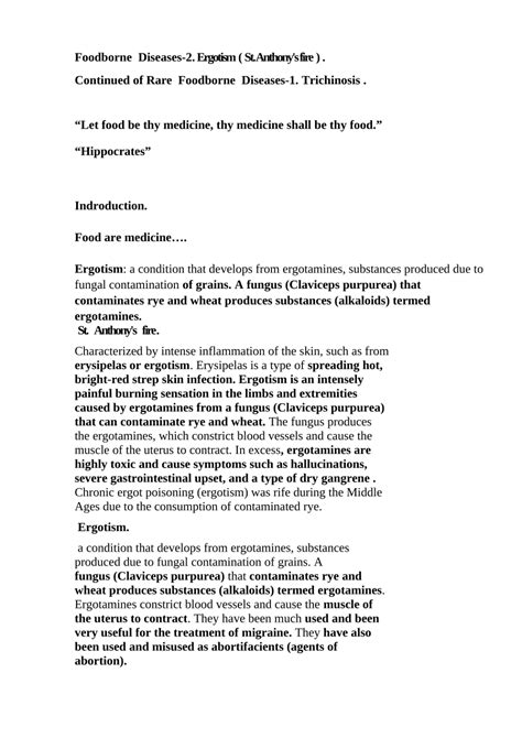 (PDF) Foodborne Diseases-2. Ergotism ( St. Anthony's fire )