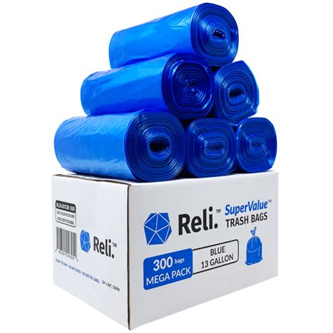 Reli. 13 Gallon Trash Bags, Tall Kitchen Recycling Blue Garbage Bags (300 Bags) - Walmart.com ...