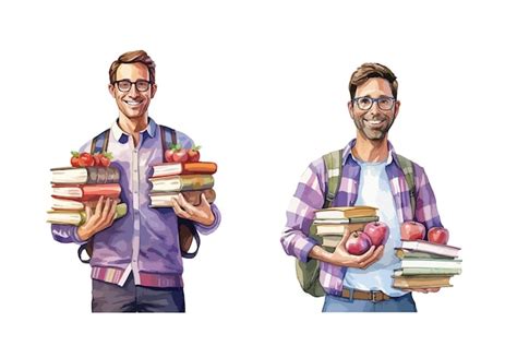 Teacher holding books clipart isolated vector illustration | Premium AI-generated vector