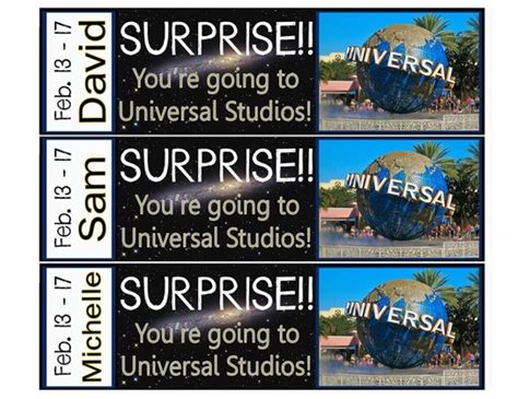 Printable Ticket to Universal Studios with Custom Name Dates