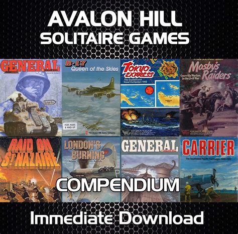 Avalon Hill Solitaire Games Compendium Complete WWII Wargame Reference Map Boards, Counter ...