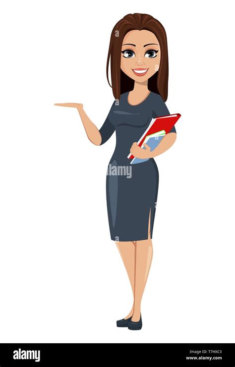 Modern young business woman with documents showing somethings. Cheerful ...