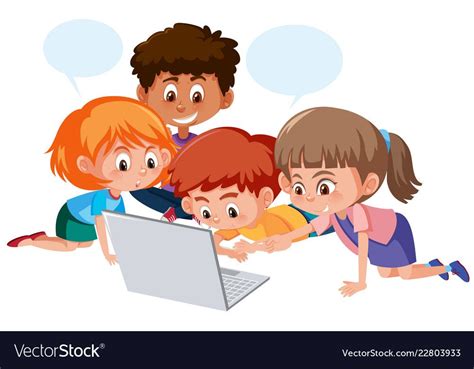 Group of children using computer vector image on VectorStock | Computer vector, Children, Vector ...