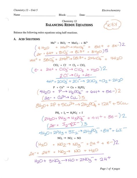 Balancing Redox Reactions - MS MCLARTY'S CLASSES