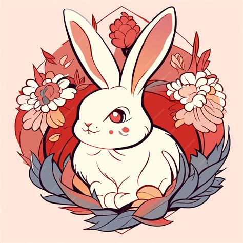 Premium Vector | Llustrate a charming fluffy bunny surrounded