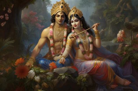 Premium Photo | Radha Krishna with flower