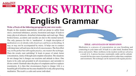 Precis Writing Format, Examples, Rules, Samples with Answers