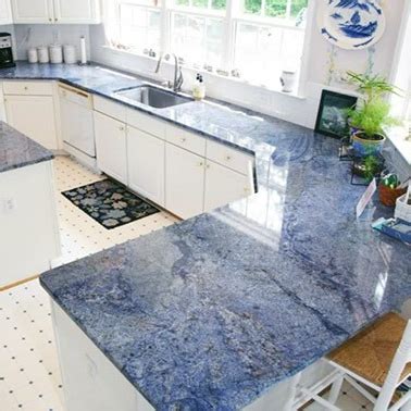 Blue Marble Tiles On Kitchen Countertop