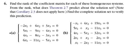 Solved 6. Find the rank of the coefficient matrix for each | Chegg.com