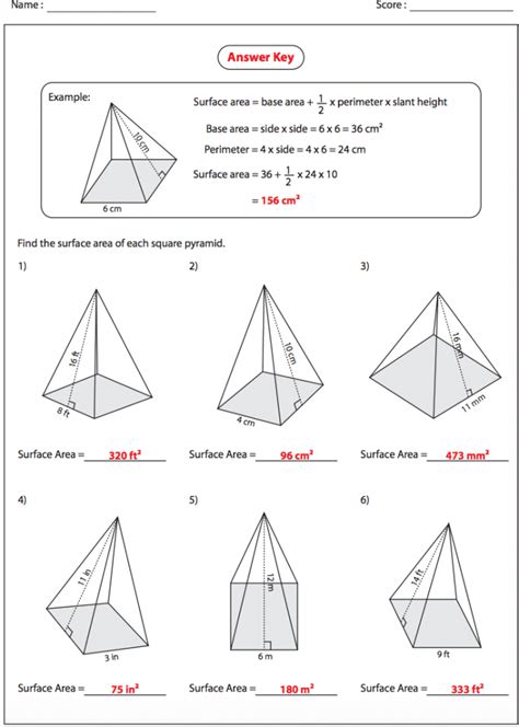 Surface Area Of A Pyramid Worksheet - Printable And Enjoyable Learning