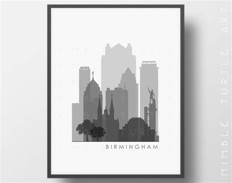 Birmingham Alabama Skyline Printable Download Black and | Etsy