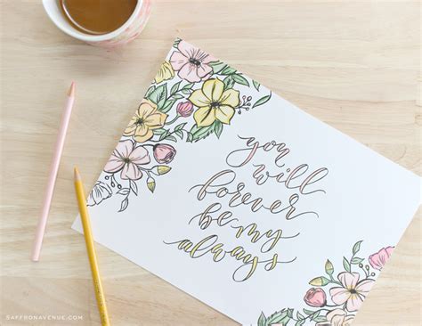 Free Floral and Calligraphy Coloring Page - Saffron Avenue