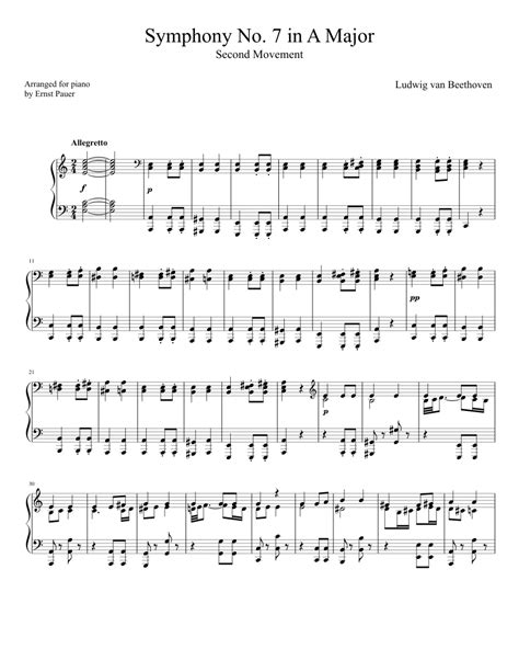 Beethoven Symphony No. 7 (2nd movement) Piano solo sheet music for Piano download free in PDF or ...