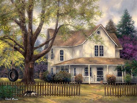 Americana Painting Old House Art Cottage Artwork Country