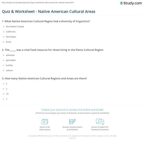 Quiz & Worksheet - Native American Cultural Areas | Study.com