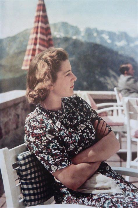 Traudl Junge, Adolf Hitler's private secretary, relaxes on the terrace at the Berghof, Hitler's ...