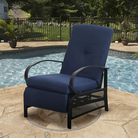 MF Studio Patio Recliner Chair Metal Adjustable Back Outdoor Lounge Chair with 100% Olefin ...