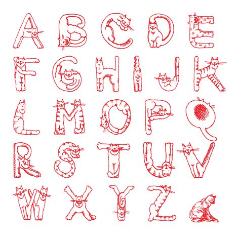 Cat alphabet vector design set. Cats font, cute Red and white alphabet, numbers. Creative set of ...