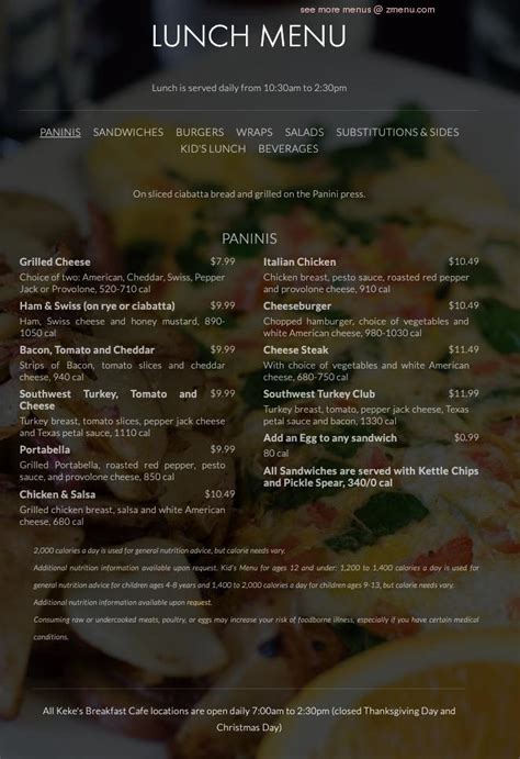 Menu at Keke's Breakfast Cafe, Riverview, US-301